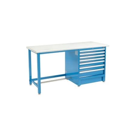 Global Equipment 72"Wx30"D Modular Workbench W/ 7 Drawers, Plastic Laminate Safety Edge, Blue 711168